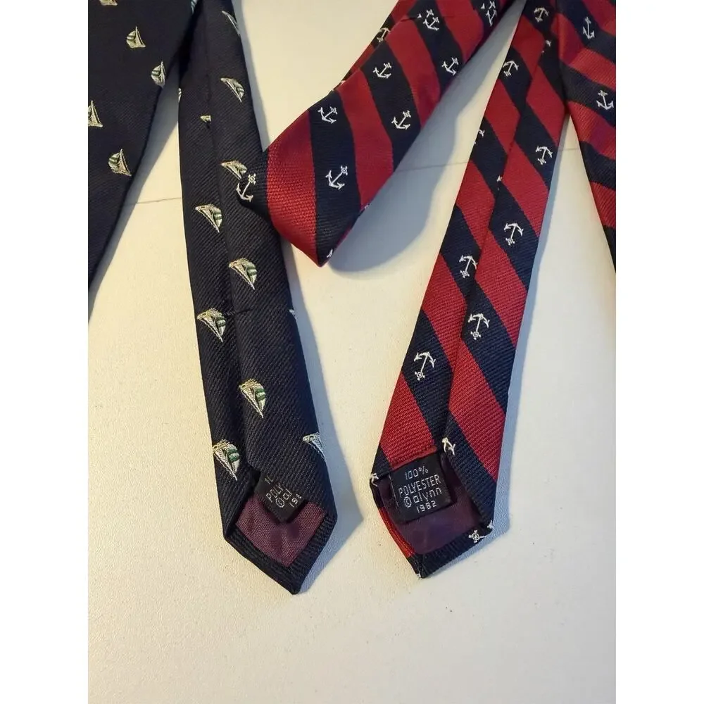 Lot 2 Alynn Navy Blue Red Necktie Nautical Anchor Sailboat Pattern USA Coastal